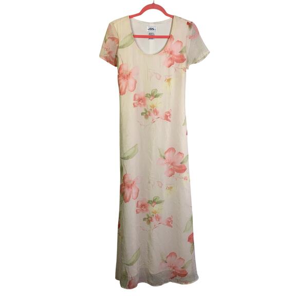 J.B.S. LTD Dress 6 Vintage 90's Y2K Scoop Neck Cap Sleeve Textured Floral Maxi - Picture 2 of 13